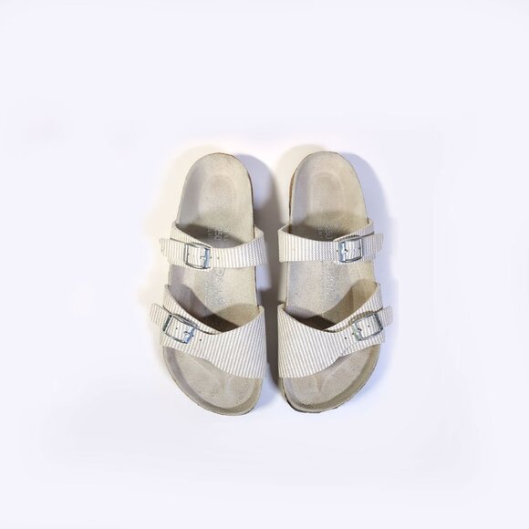 BIrkenstock 39 Seersucker Stripe Aziza Sandals - Picture 1 of 6